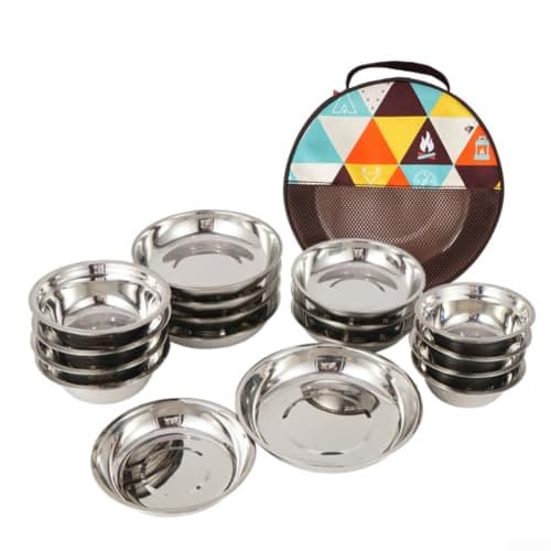 17-Piece Stainless Steel Mess Kit with Bowls Plates