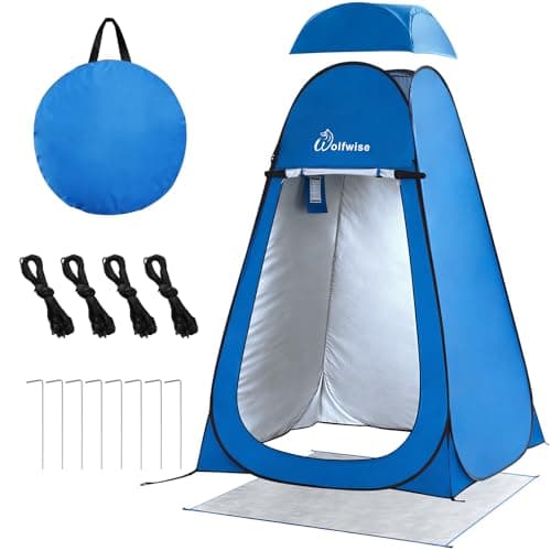 Wolfwise Pop Up Shower Tent with Floor, Portable Instant Changing Tent with Ventilation Window, Privacy Bathroom Toilet for Beach, Camping & Outdoor, Width 47" (120 CM), Height 75" (190 CM), Blue
