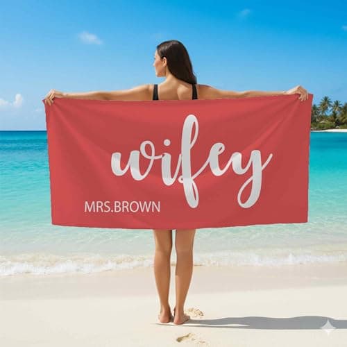 Print Maniacs Custom Personalised Hubby and Wifey Towel Microfibre Beach Towel Couple Gift Large Quick Dry Lightweight Travel Towel Honeymoon Holiday Pool Spa — view 5