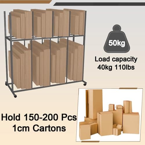 HDYZJQ Carton Storage Rack with Caster Wheels, Carbon Steel Organizer Stand/Utility Cart, for Cardboard/Panel/Packing Box, Portable Utility Cart(Hold 100-150 Pcs) — view 3