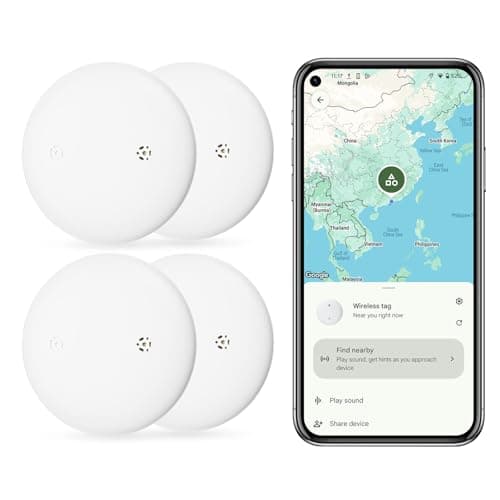 Bluetooth Tracker Tag for Android - Smart Tag 4 Pack Compatible with Google Find My, Find Hub(Android Only), Tracker Devices, Item Finder for Key Luggage Suitcase Wallet Bike, Replaceable Battery