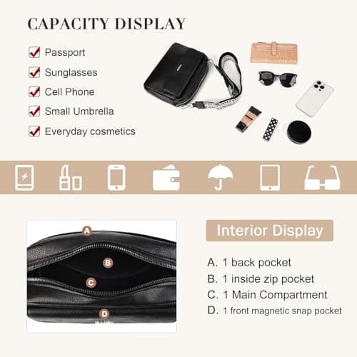 GLITZALL Women’s Crossbody Bag Faux Leather Shoulder Bag with Wide Adjustable Strap, Small Camera Bag Handbag with Front Pocket and Zip Closure, Casual Messenger Bag for Travel Everyday Use — view 4