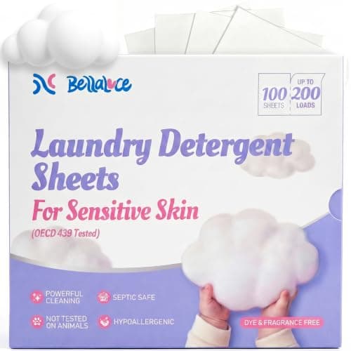 BellaLuce Sensitive Skin Laundry Detergent Sheets, 200 Loads (100 Count) - Hypoallergenic & Fragrance Free Washing Strips, Gentle for Baby, Travel & Dorm Essentials — view 2