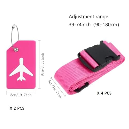 SCHUMAOYI 4 Pcs Adjustable Luggage Straps + 2 Tags Pink Travel Belt — view 2
