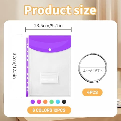 Plastic Wallets A4 Punched Pockets, 12 Pack A4 Expandable Folders — view 2