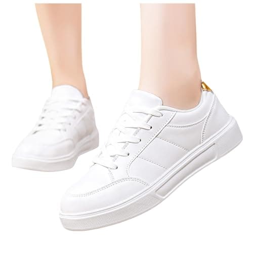 Casual Trainers for Women Flexible Lace Up Sports Shoes Flat Sole Everyday Travel Walking Trainers Gold — view 2