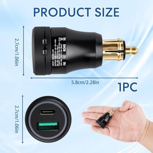 30W Aluminium DIN Plug Charger Motorcycle USB Type C+USB A Waterproof — view 6