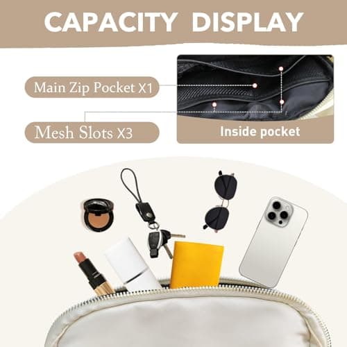 Uwiyo Bumbags for Ladies Belt Bag for Women Men Small Crossbody Bags for Women Fashion Fanny Pack Waist Bag with Adjustable Strap for Travel Outdoors Running Hiking (Beige) — view 5