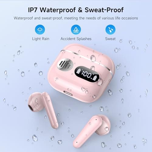CoolJumper 2026 Ultimate Bluetooth V6.1 Earbuds, Dual LED Display, Mini In-Ear Design, Deep Punchy Bass, 48H Playtime, IP7 Waterproof, Pink — view 6