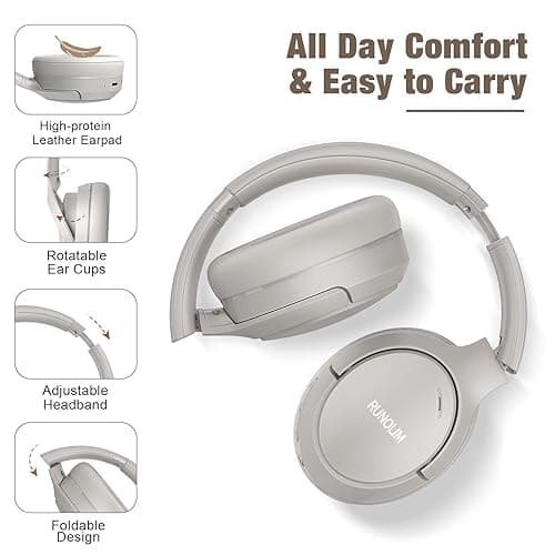 RUNOLIM Hybrid Active Noise Cancelling Headphones, Wireless Over Ear Bluetooth Headphones with Microphone, 100H Playtime, Foldable Wireless Headphones with HiFi Audio, Deep Bass for Home Travel Office — view 4