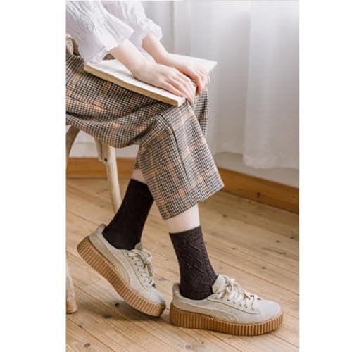 KIXZSAZ 2PCS Thermal Socks Thickened Solid Retro Wool Sock Coldproof Durable Stockings Footwear Winter Travel Birthday, Coffee — view 2