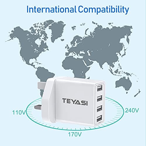 USB Plug, Multi USB Charger Plugs UK 25W Phone Plugs with USB Port Multiple 4 Way 3 PIN Mains Charge Head 5V 5AMP Multiport Charging for iPhone 14 Pro Max 13 12 11 SE XS XR X 8 7 6 5, iPad — view 6