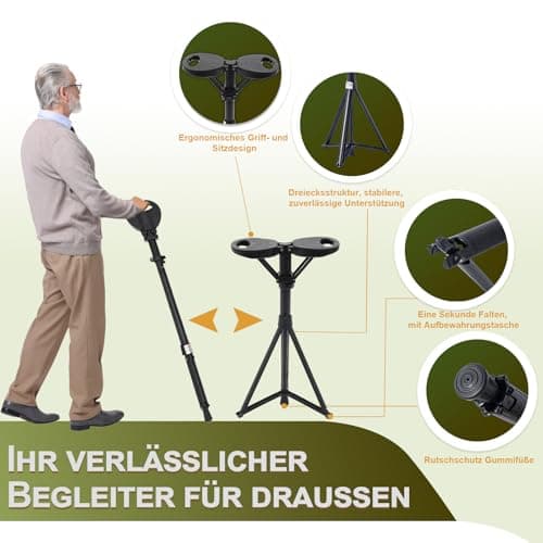 Walking Stick with Seat, Folding Portable Retractable Lightweight Sturdy Walking Stick for Elderly, Seniors, Outdoor Travel. Walking Stick with Seat, Heavy Duty Tripod Seat with Travel Bag for Adults — view 4