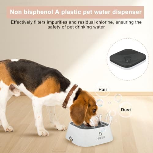 1L No Spill Pet Water Bowl for Dogs & Cats, Anti Splash Travel Water Dispenser with Floating Disk, Leakproof Anti Slobber Drinking Bowl for Home & Car Use, White — view 5