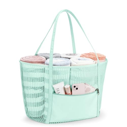 KALIDI FANCY FOREST Foldable Mesh Beach Bag with Zip, 27L Large Mesh Tote Bags for Women Ladies Summer Beach Tote Bag for Holiday Travel,Mint Green — view 6