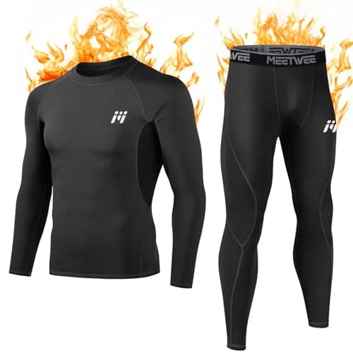 MEETWEE Men's Thermal Underwear Set, Winter Long Sleeve Base Layer Quick Dry Long Johns Compression Suit for Workout Skiing Running Hiking, M, Black