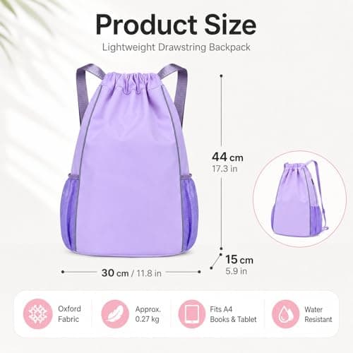 FAVORTALK Swim Bag Drawstring Gym Bag Girls Trainer Swim Bag Backpack Mini Water Resistant Nursery Backpack Gym Duffle Backpack, Purple 18208 — view 2