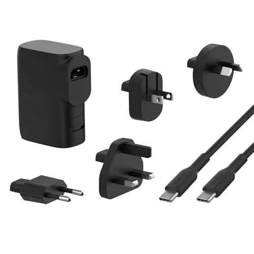 Belkin BoostCharge Hybrid Wall Charger 25W + Power Bank 5000mAh, 2-in-1 Portable Charger with USB-C PD3.0 Port & USB-A Port, Dual-Port Battery Pack, USB-C Charger, USB Plug + C to C Cable
