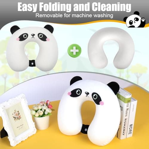 Alaoo Travel Pillow, Removable Memory Foam Kids Travel Pillow with Zips, Convenient & Portable U Shaped Neck Pillows with Cute Eye Mask for Adults Children for Home, Office, Sleeping (White Panda) — view 4