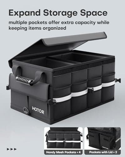 HOTOR Car Boot Organiser, 2 Compartments Foldable Storage Box with Cover — view 4