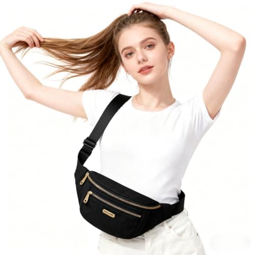 Qinsky Fashionable Fanny Pack Waist Bag Unisex Black Bum Bag - Water-Resistant Travel Pouch with 3 Zipper Pockets for Women Men Hiking Commute Essentials Secure Carry (Black) — view 6