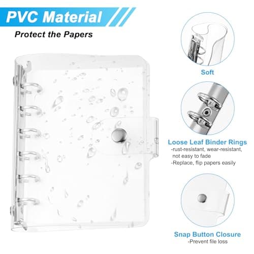 PATIKIL A7 Clear Binder Cover, Soft PVC Loose Leaf Binder Protector Refillable Notebook Shell with Snap Button Closure 6 Ring for DIY Meeting Notebook Folder, Silver Tone — view 3