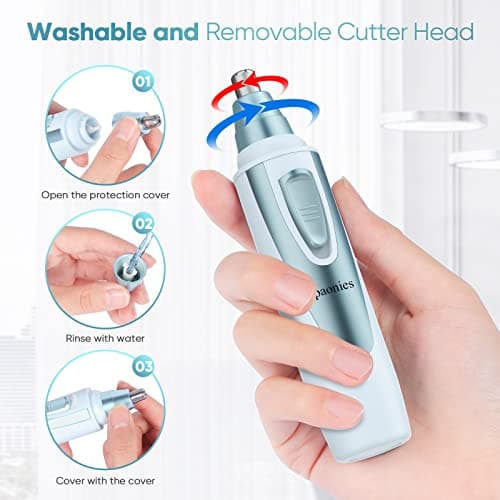 Ear and Nose Hair Trimmer Clipper, 2025 Professional Painless Eyebrow & Facial Hair Trimmer for Men Women, Battery-Operated Trimmer with IPX7 Waterproof, Dual Edge Blades for Easy Cleansing, Blue — view 3