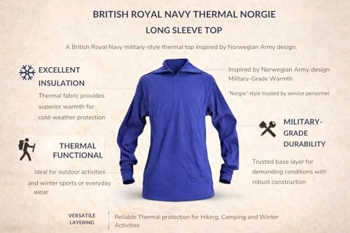 British Royal Navy Thermal Norgie Long Sleeve Top | Norwegian Army Style Military Base Layer Shirt for Cold Weather, Outdoor, Hiking and Winter Wear | Size Large — view 5
