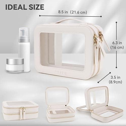 Prite Clear Makeup Bag Cosmetic Case Travel Toiletry Bag, Beige, 2 Layer — view 3