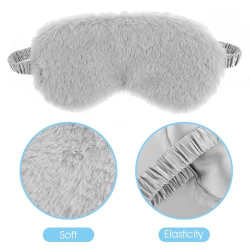 2 Pcs Plush Eye Mask Soft Sleeping Blindfold Eye Cover Comfortable Furry Faux Fur Sleeping Mask Satin Nap Night Eyeshade Cover for Women Men Gift (Black, Gray) — view 3
