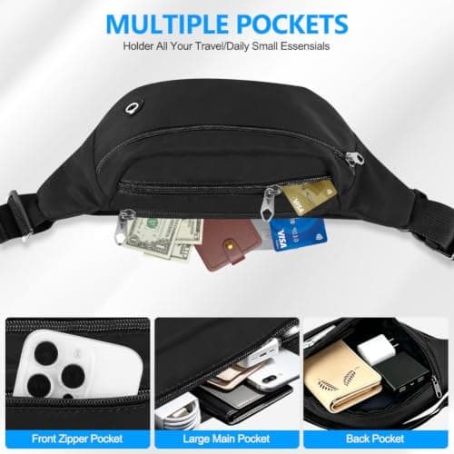 HOTUT Bum Bag for Ladies Women Men, with Headphone Jack & 3 Zipper Pockets — view 4