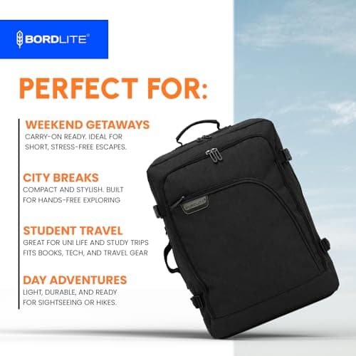 Bordlite EasyJet Cabin Backpack 45x36x20cm Black – Underseat Cabin Bag for Ryanair, Wizz Air & 30+ Airlines, Lightweight Carry On Travel Backpack with Compression Straps & Laptop Storage — view 6