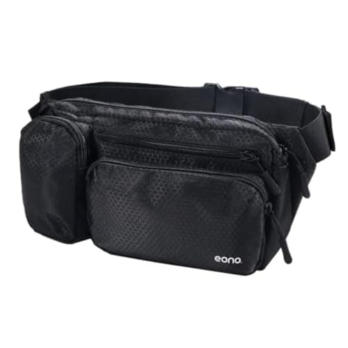 Eono Water Resistant Bum Bag with Multi-Pockets, Large Capacity Waist Fanny Pack for Hiking, Dog Walking, Travel & Outdoor Activities (Black)