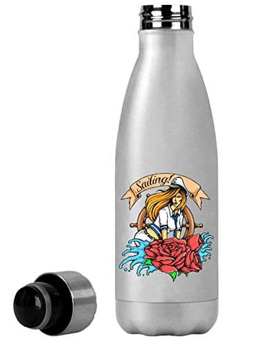 Sailor Girl Ship Wheel Rose Art Thermal Travel Flask 350ml