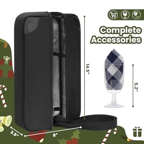 ALLCAMP Wine Tote Bag with Cooler Compartment?Two Sets of Tableware (Black) — view 4