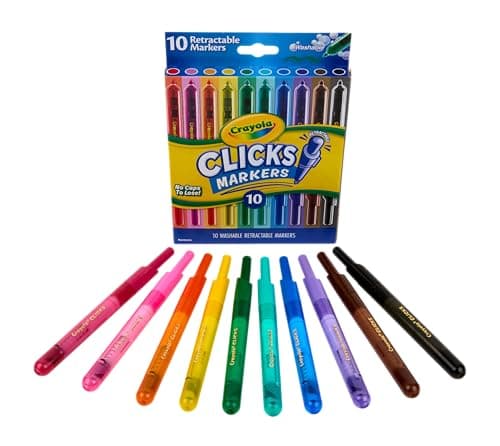 CRAYOLA Clicks Marker Pens - 10 Pack Retractable Washable Capless Marker Colouring Pens 2 in 1 Conical Tip for Thin and Thick Lines for School Home and Travel, Kids and Adults — view 5