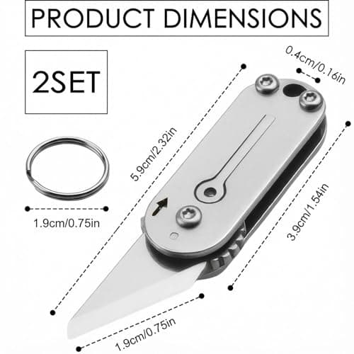 2 Pcs Small Box Cutter, Pocket Box Opener Tool, Compact Stainless Steel Box Cutter Keyring, EDC Multi Tool, Small Multitool, Gadget Tools for Men, Home Office Warehouse DIY Use — view 2