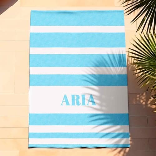 Print Maniacs Personalised Beach Towel Microfibre with Name Quick Dry Lightweight Stripe Design Large Travel Sand Free Holiday Pool Gym Spa Towels Custom Gift for Him Her — view 6
