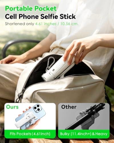 CloudValley Magnetic 4-in-1 Multifunctional Selfie Stick Tripod, Mini Portable Pocket Phone Stand with Detachable Remote, Compatible with MagSafe, for iPhone/Android, Travel Vlog, Live Stream, White — view 6
