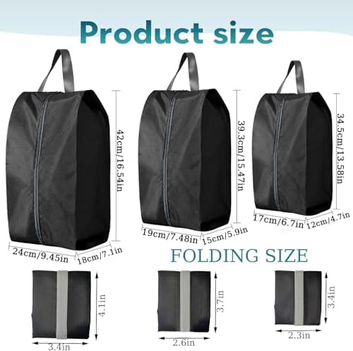 CJWLKJ 6Pcs Multi-Size Travel Shoe Bags Portable Travel Gifts Shoe Organizer with Zipper Closure, Waterproof Nylon Shoe Storage Organizer with Handle Travel Bags for Men and Women, Black — view 2