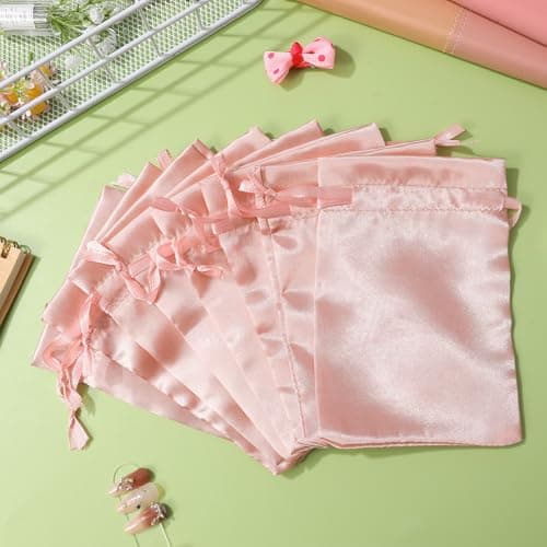 10 Pack Pink Satin Wig Storage Bags with Drawstring for Travel Halloween — view 5