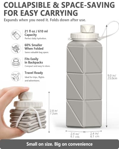 BEAUTAIL Collapsible Water Bottle 610 mL, Silicone Travel Water Bottle — view 2