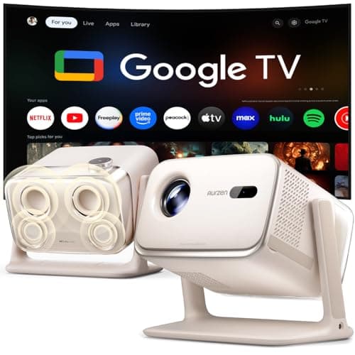 Aurzen BOOM Mini Smart Projector with Google TV, 500 ANSI, Off-White