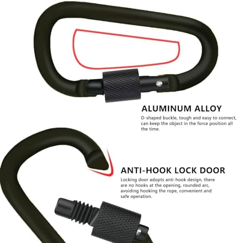 4Pack Aluminum Alloy Carabiner Heavy Duty D Ring Clip Hook Locking Carabiner D Shape Keychain Camping Accessories for Outdoor, Fishing, Hiking, Traveling, Fishing, Backpack （Black) — view 4