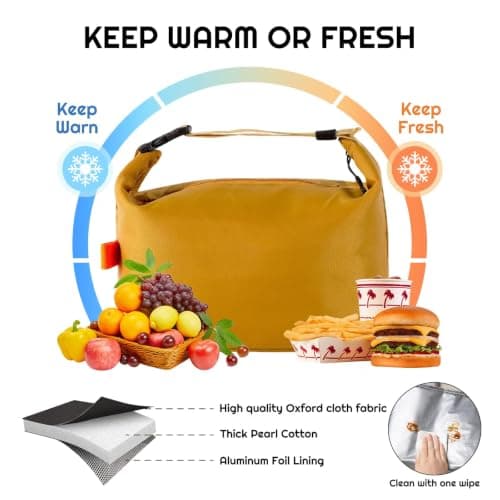 Crevice Fashion Lunch Bags for Men Women- Reusable Insulated Leakproof Lunch Box Tote Bag, Cool Bags for Kids Girls Boys Adults,Thermal Cooler Bag for Work School Picnic Travel -8L (Yellow) — view 2
