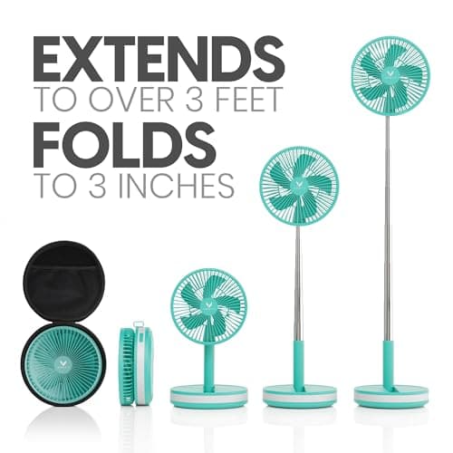 VENTY Portable Fan - Wireless Battery Operated Fan - 4 Speeds - LED Lighting - Carry Case & Remote Control - Cruise Travel - Outdoor Travel RV Power Bank With USB-C Port (Mint with Case) — view 2