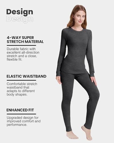 Women's 100% Merino Wool Thermals Base Layer Set (M,190-Heather Grey) — view 3