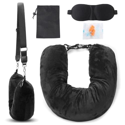 Stuffable Neck Pillow for Travel, Travel Pillow with Ear Plug and Eye Mask