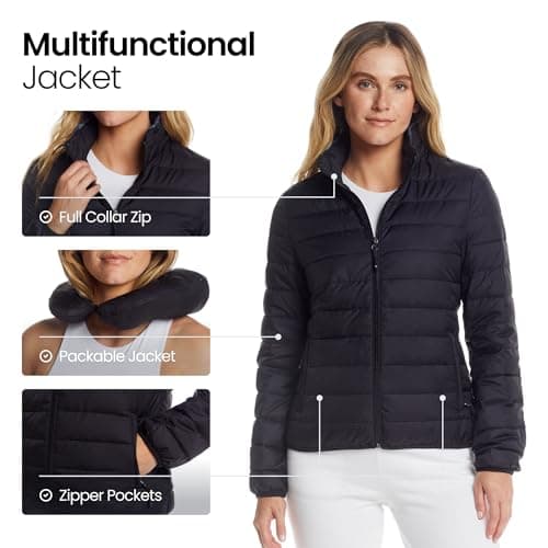 Weatherproof Womens Puffer Jackets - Packable Travel Neck Pillow Alternative Down Puffer Jacket Women (S-XXL), Black, Large — view 6
