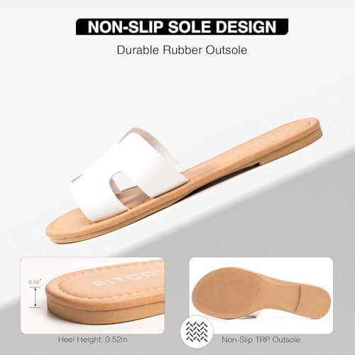 FITORY Women's Fashion Sandals Summer Casual Dressy Slip On Comfortable Leather Flat Slides On Indoor/Outdoor Pure White Size 7 — view 4